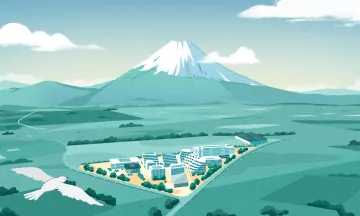 富士山を背景にしたWoven Cityのイラスト