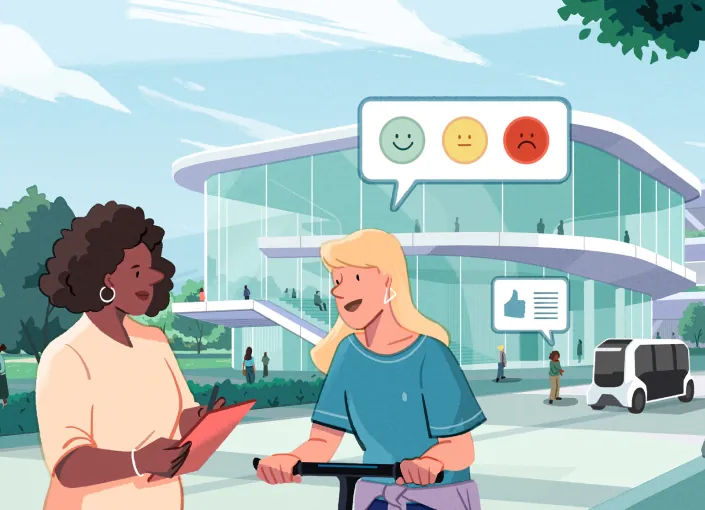 Illustration of various Weavers sharing their feedback on mobility technology